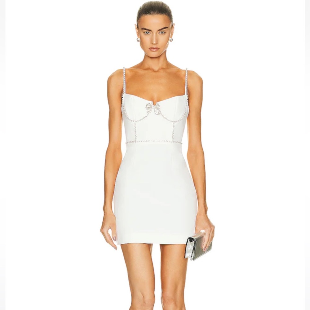 Self Portrait White Crepe Bow Mini Dress